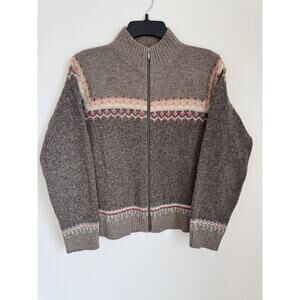 Woolrich 100% Lambswool Sweater Womens Fair Isle Full Zip